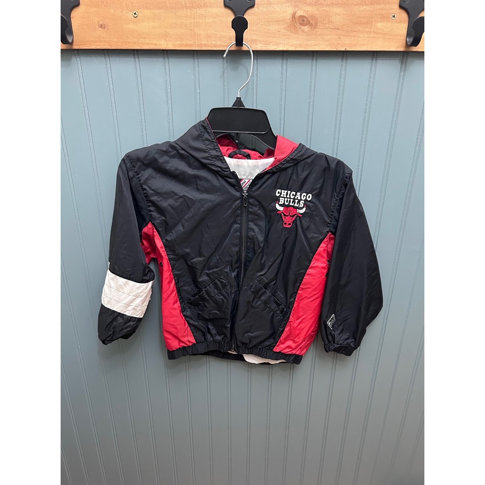 Vintage Chicago Bulls Kids Windbreaker Jacket Team Athletics Black Red Size 5-6